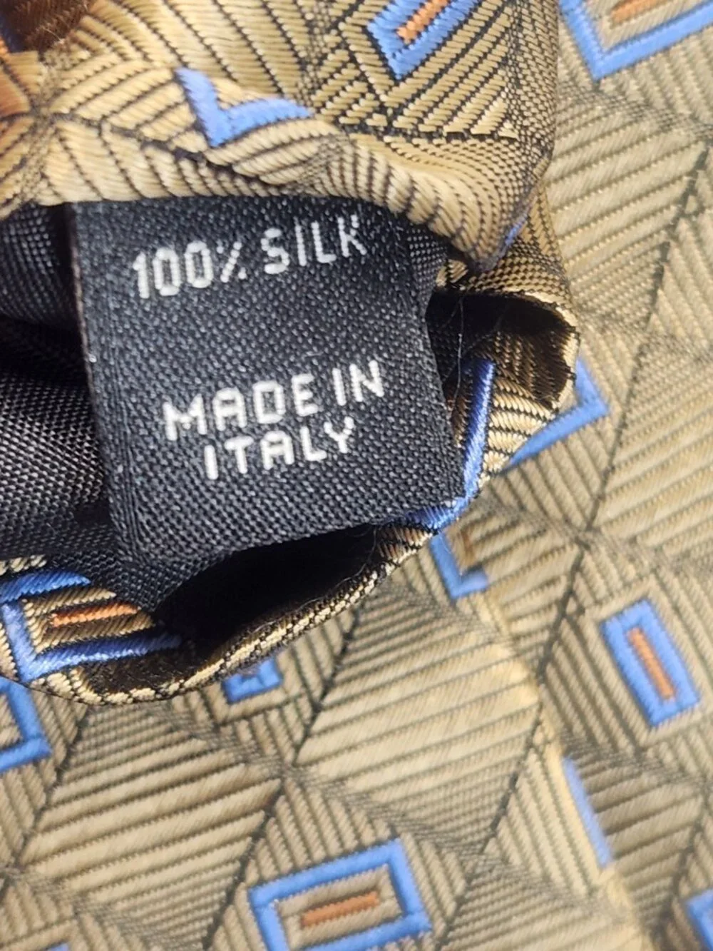 Jos A Bank Silk Tie Lot 2 Made in Italy 4” Wide Olive Green Gold Geometric Mens